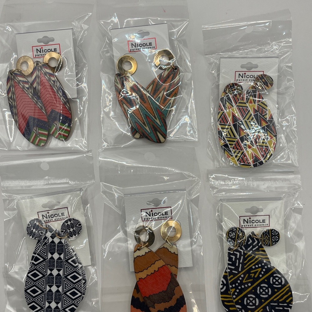 Nicole Purest Essence Tribal Print Lot Of 6 Earrings- NIB- Sealed- Pierced Ears